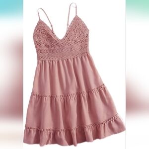 Women's Dress Floral Crochet Mini Cami Dress Size Large Color Dusty Rose NWOT